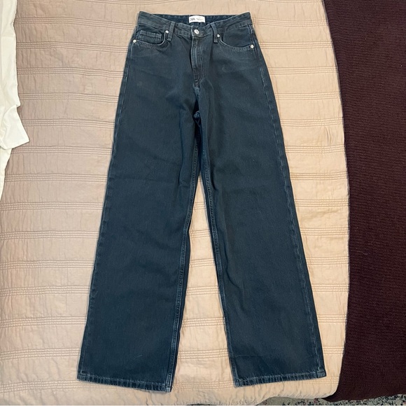 Zara Denim - Zara Women's Straight wide Leg Jeans dark blue